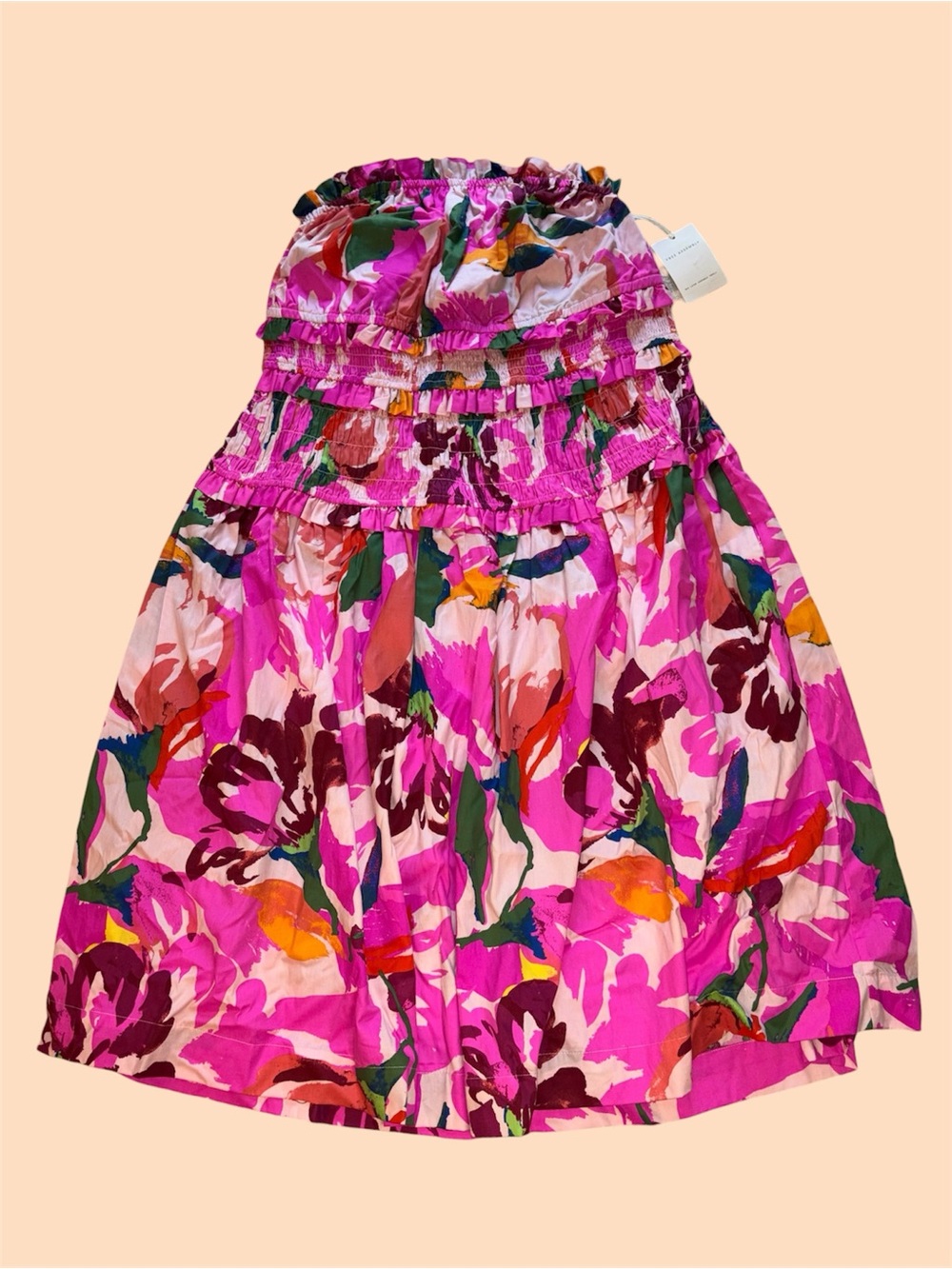 (🎃3 for 12🎃) Free Assembly Strapless Pink Floral Midi Dress with Smocked Bodice